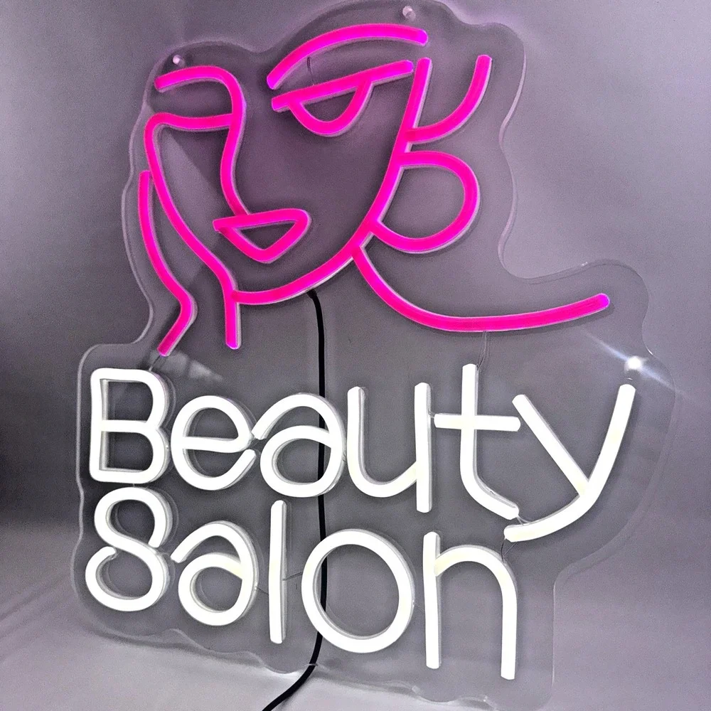 ED Neon Beauty Salon Sign Pink White Wall Light 16 x 15 Vanity Spa Nail Decor